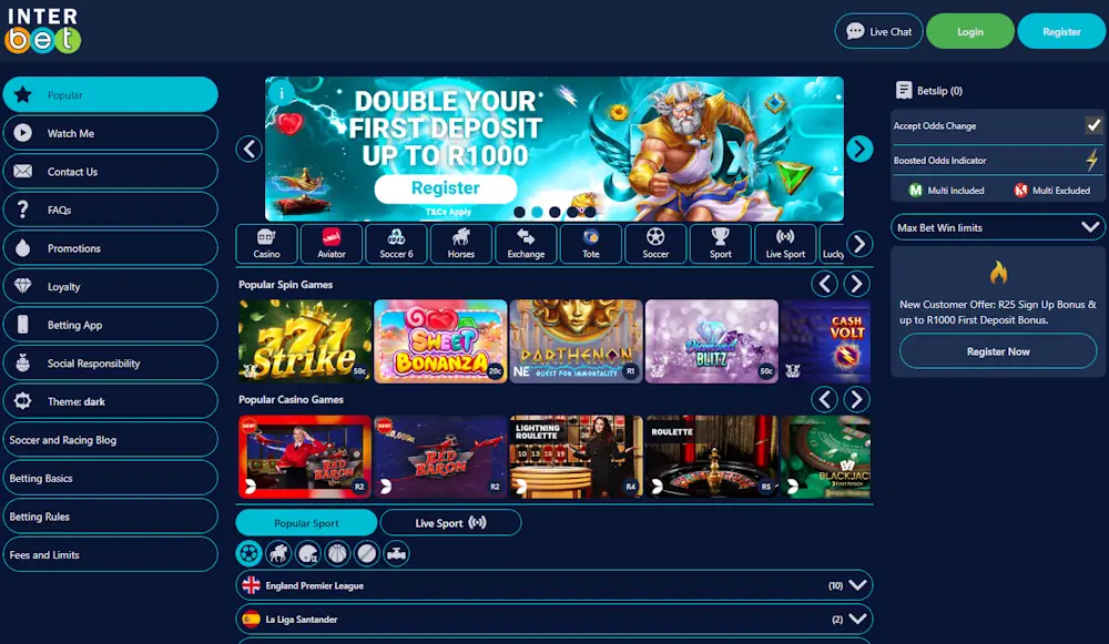 Interbet Casino and Sportsbook Screenshot